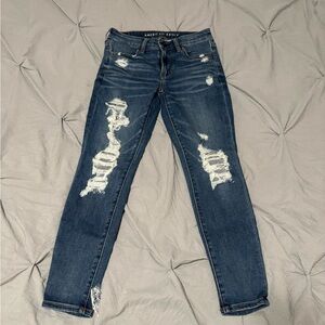 American Eagle Outfitters Women's Ripped Dark Blue Skinny Jeans